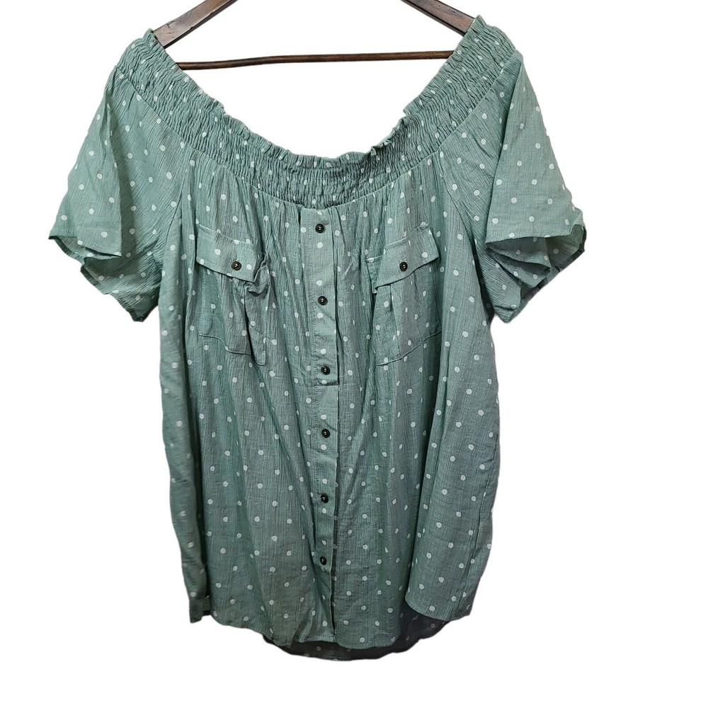 Flower & Feather Off Shoulder Polka Dot Blouse Womens 3XL
